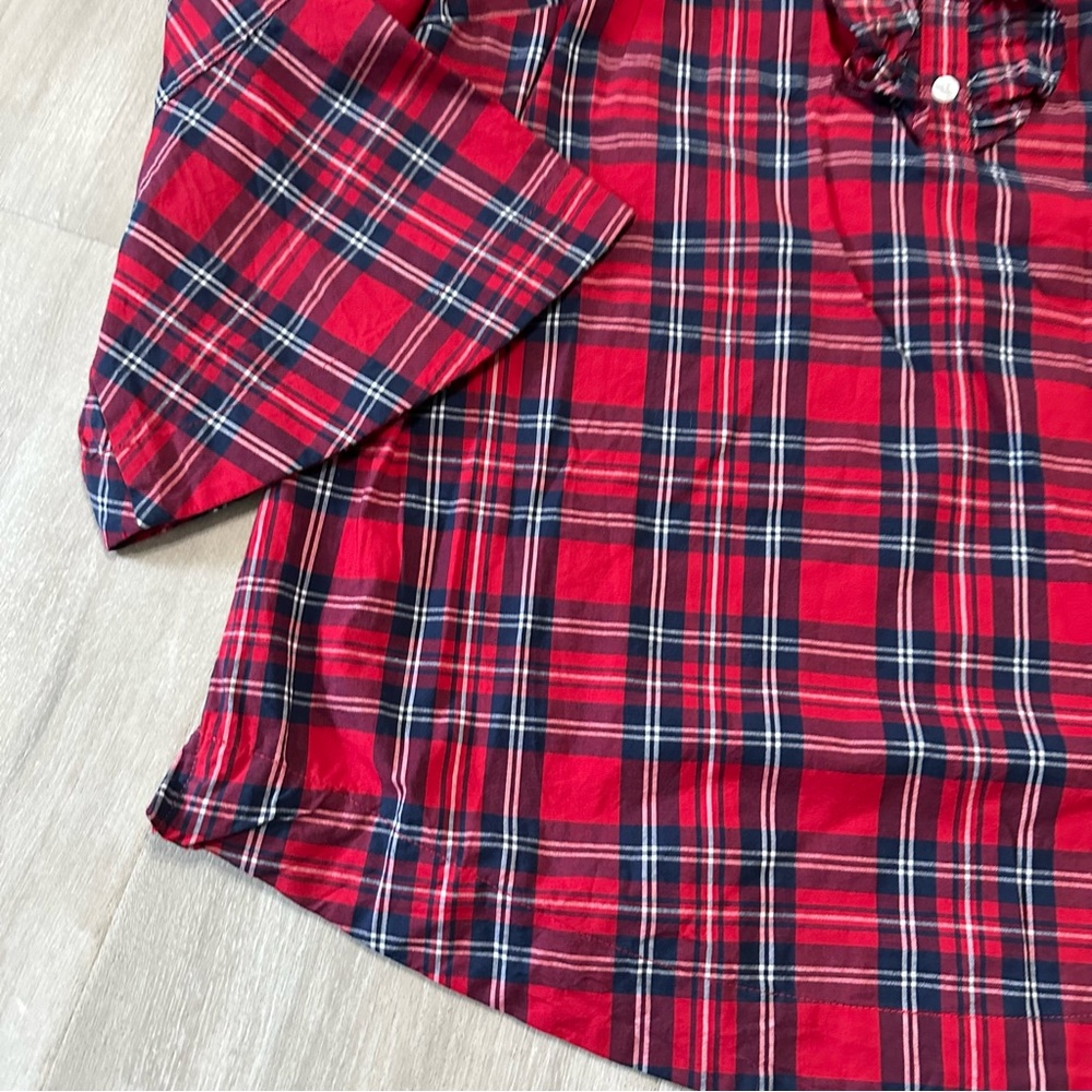 Draper James Red Plaid Ruffle Placket Tunic Top Sz S - Picture 6 of 9